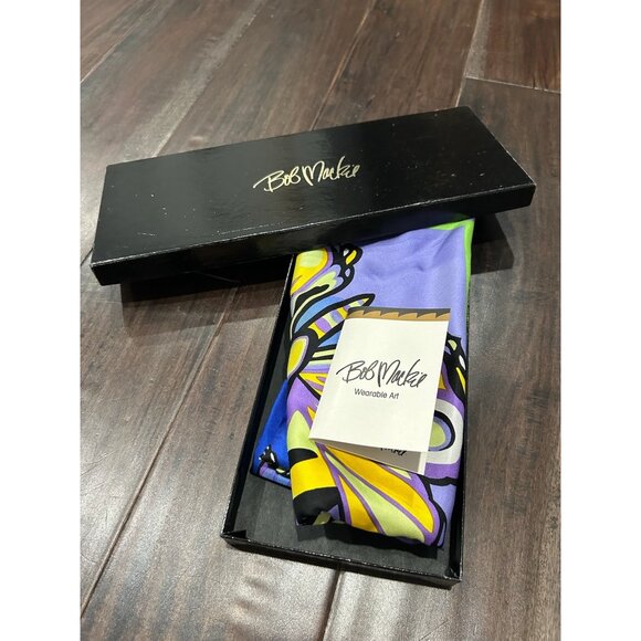 Bob Mackie Wearable Art Silk Butterfly Scarf Purple Multi One Size Square NWB - Picture 5 of 10